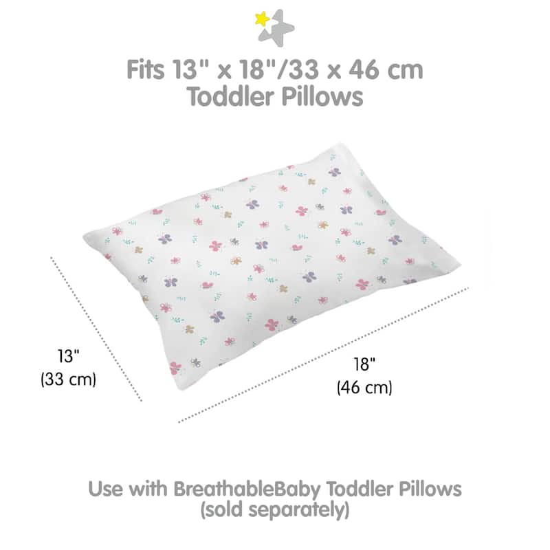 BreathableBaby Cotton Percale Pillowcase, For 13" x 18"/33 x 46 cm Toddler Pillow, Prints (2-Pack)