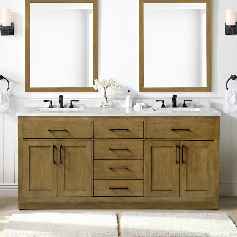 Athea Bathroom Vanity with White Engineered Marble Top - 72" - Almond Latte