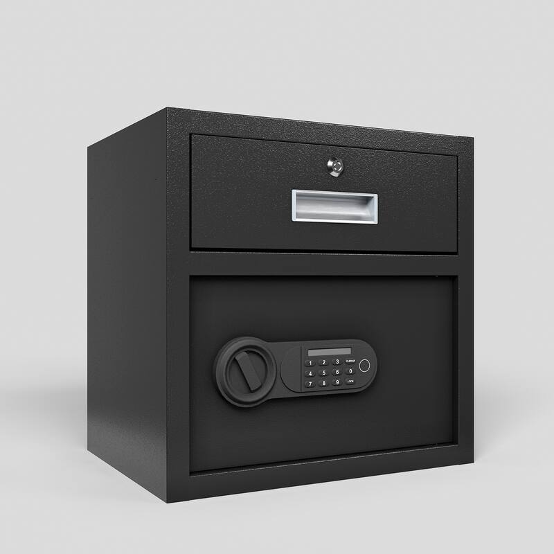 Steel Security Safe and Lock Box with Electronic Keypad - Secure Cash, Jewelry, ID Documents, Black, 1.69Cubic Feet