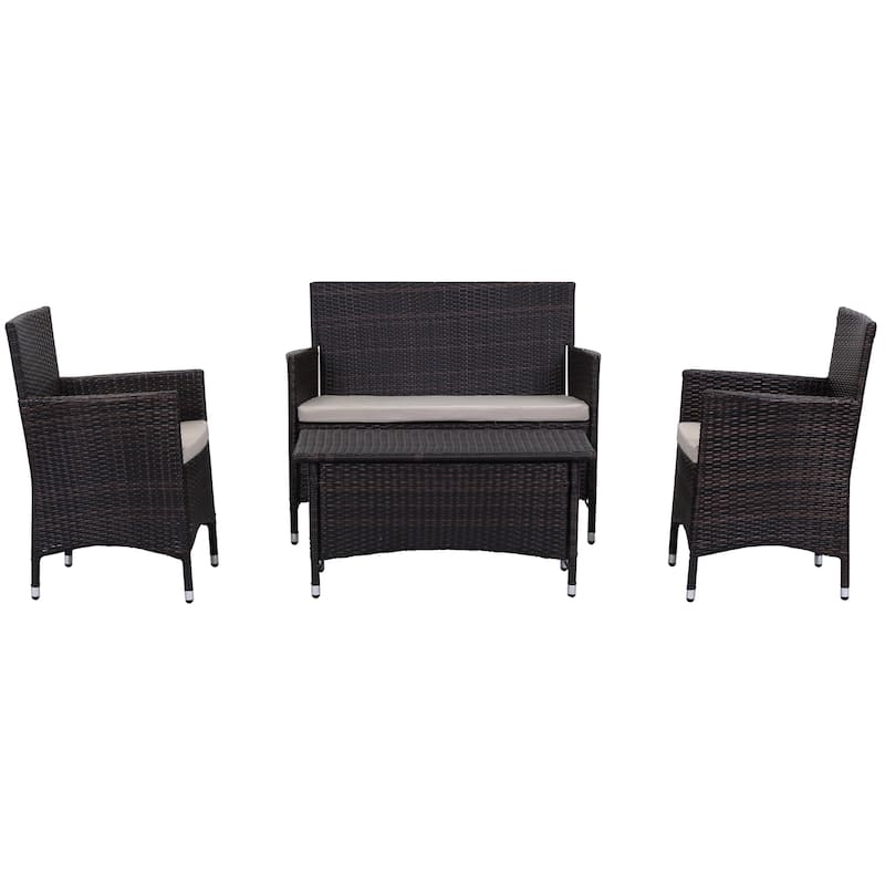 SAFAVIEH Outdoor Simka Brown/ Sand Patio Set (4-Piece) - 43W x 34D x 23H