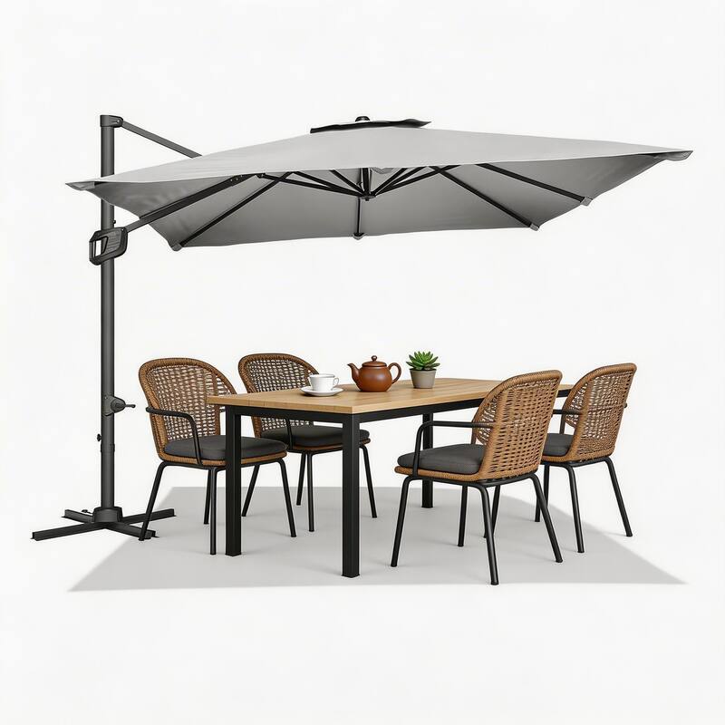 10x10Ft Offset Patio Umbrella, with Adjustable Tilt, 360° Rotating - Grey
