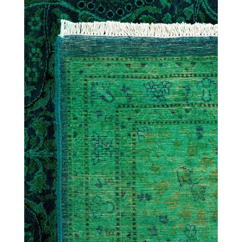 Overton Hand Knotted Wool Vintage Inspired Modern Contemporary Overdyed Green Area Rug - 8' 1" x 10' 7"