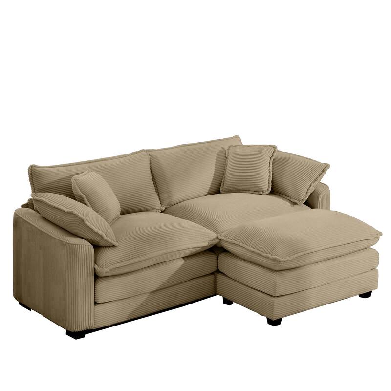 Modular Loveseat with Corduroy Upholstery, Memory Foam Cushions, and Footrest
