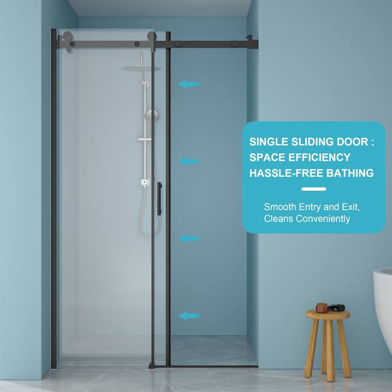 48"W x 76"H Black Stainless Steel Single-Slide Shower Door with 8mm Tempered Glass – Walk-Through Opening