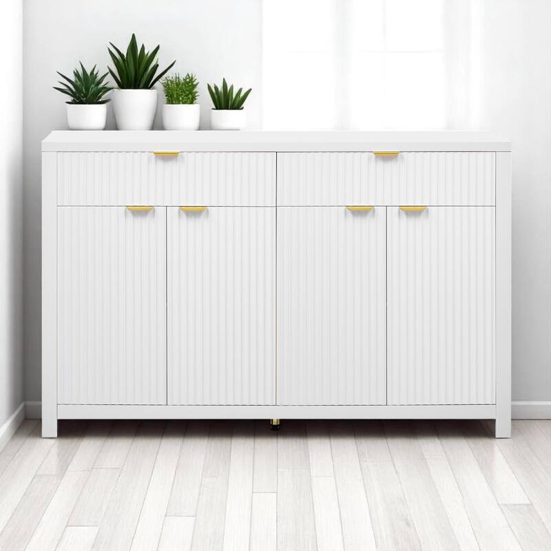 Wave-Grain Sideboard Buffet Cabinet with Drawers and Adjustable Shelves, 55in Console Table with Aluminum Handles