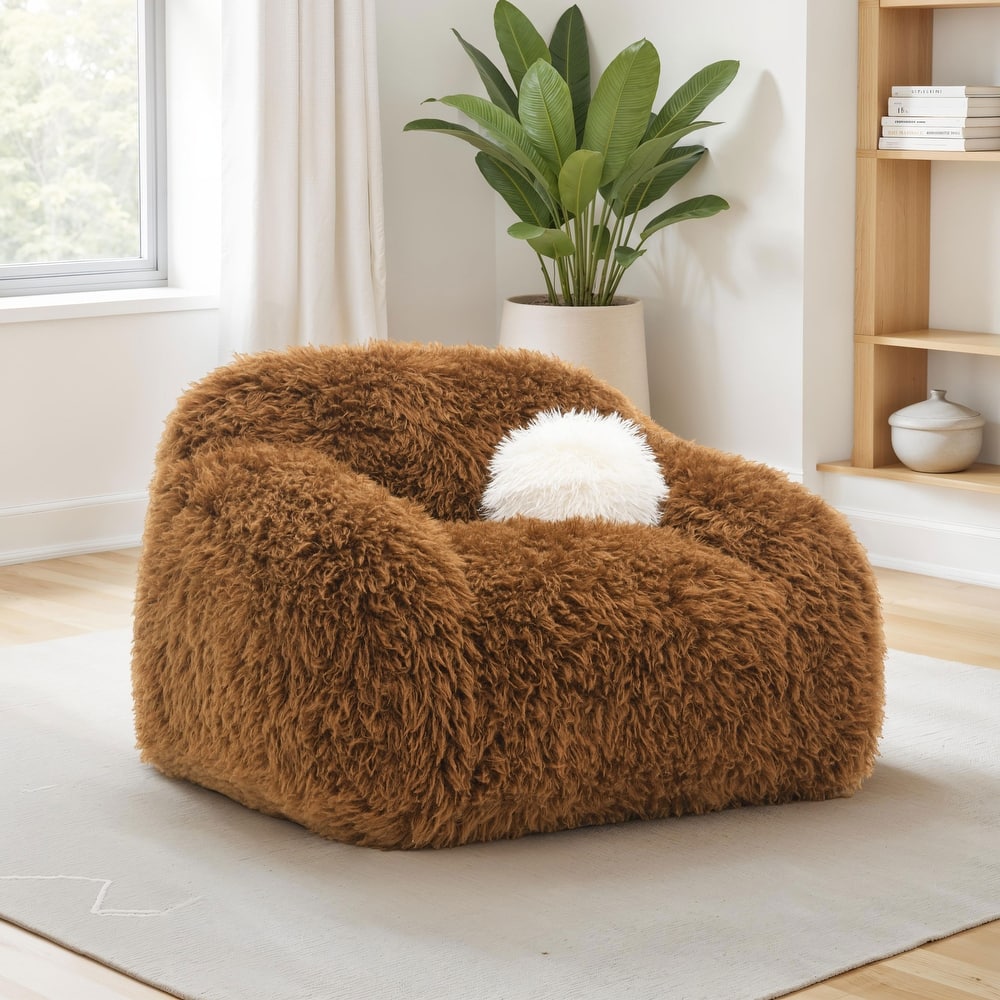 Furniture of America Cynra Modern 45-inch Faux Fur Swivel Arm Chair with Ball Pillow