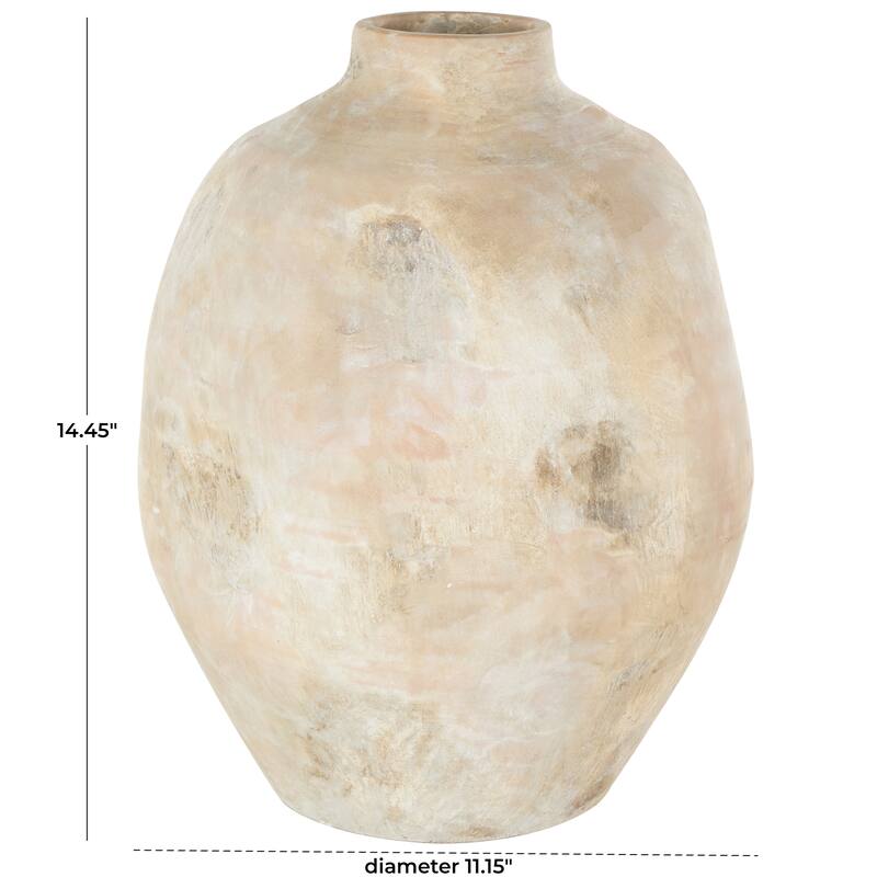 Beige Ceramic Antique Wide Decorative Vase with Shades of Pink