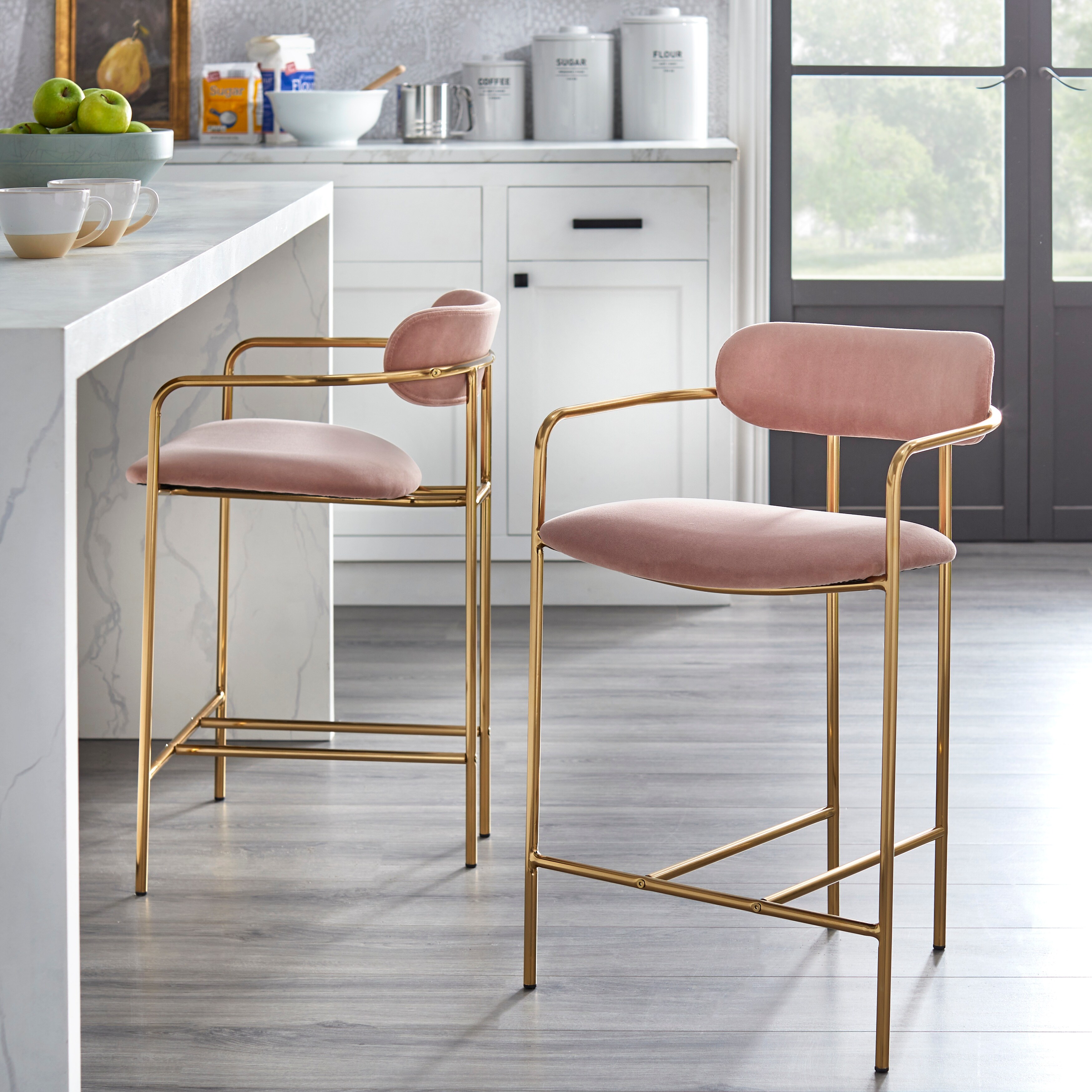 Grey and rose gold bar sale stools