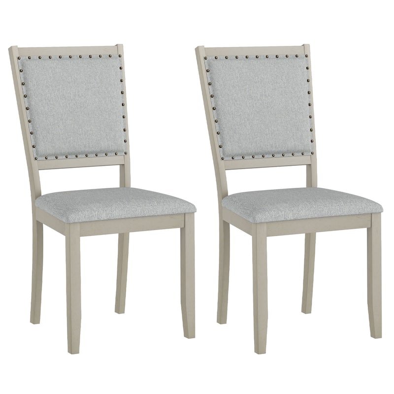 Set of 2 Grey Fabric Upholstered Dining Room Chairs with Ergonomic Back and Rubber Wood Frame - 20" x 22" x 37.5"