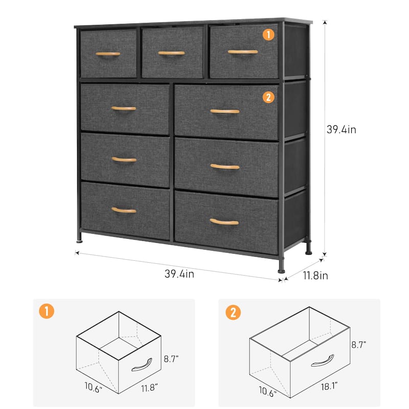 Pellebant Fabric Wide Dresser Storage Tower with 9 Drawers