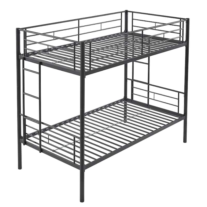 Bunk Bed Metal Twin Size Bunk Beds Frame with Ladder & Full-Length Guardrail Heavy Duty Sturdy 2 in 1 Convertible Bunk Bed