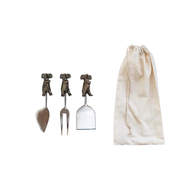 Cast Aluminum Cheese Servers with Mice Shaped Handles - Bronze - 6.5"L x 1.5"W x 1.3"H - 6.5"L x 1.5"W x 1.3"H - Bronze - 3 Piece