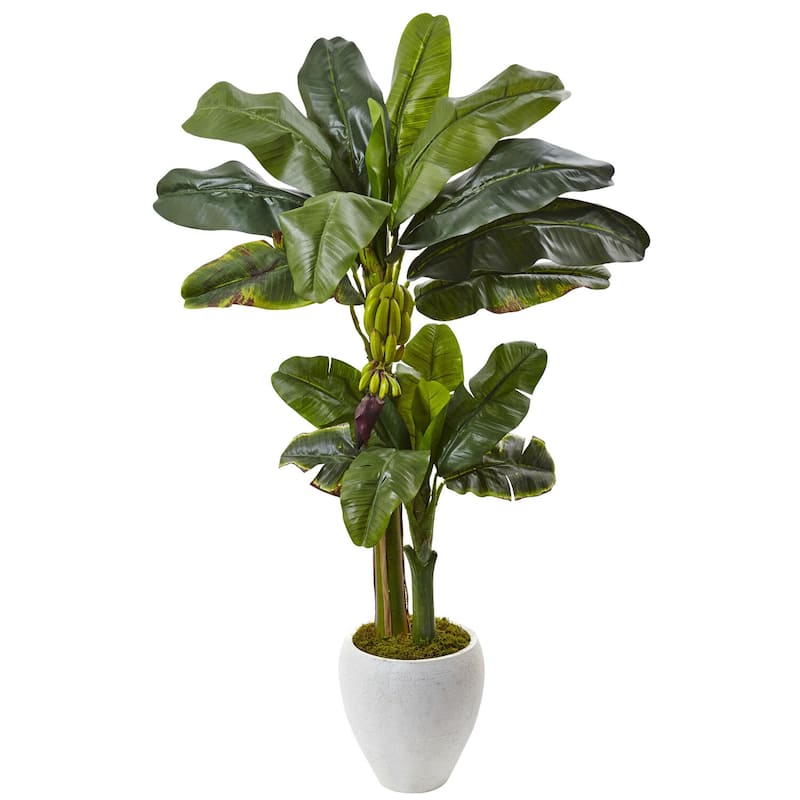 Faux Banana Tree 5ft with Planter - Tropical Decor, Realistic Artificial Plant, Indoor Outdoor Accent - Green