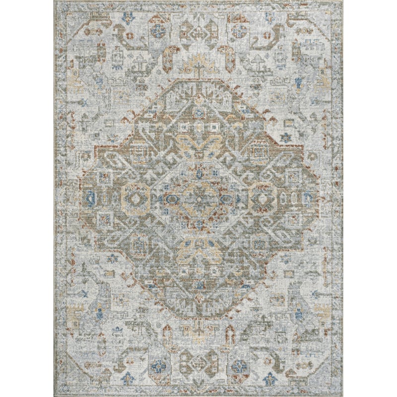 JONATHAN Y Brandy Bohemian Medallion Low-Pile Machine-Washable Cream/Terra Area Rug - 8 X 10 - Cream/Brown/Green