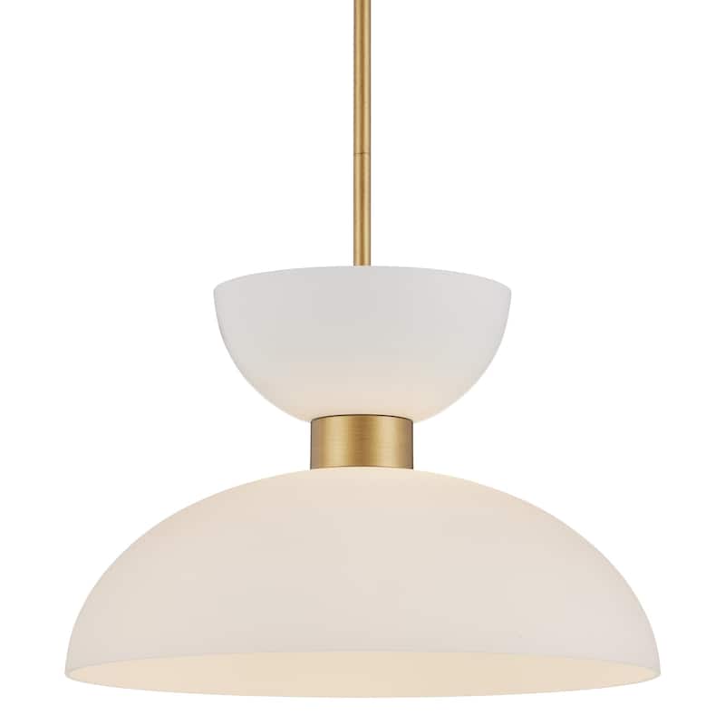 Currey & Company Zevio White Pendant - 14"h x 15.75"dia - 14"h x 15.75"dia - Antique Brass/White/Opaque
