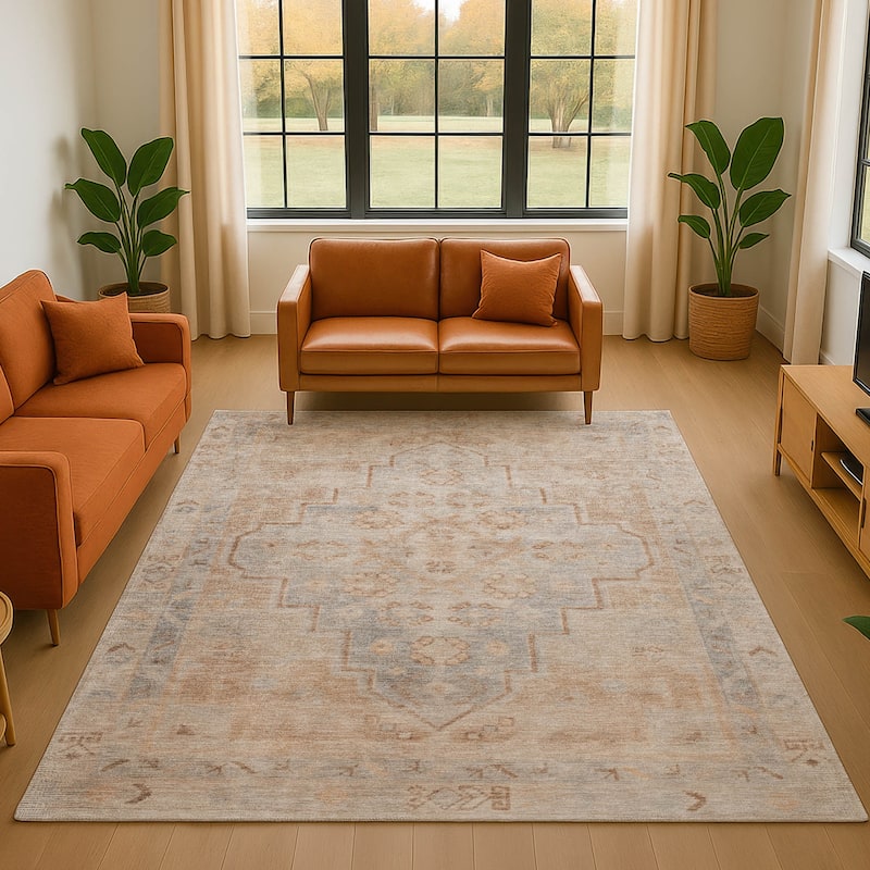 Premium Washable Super Soft Vintage Traditional Mayfield Rug - Copper - 5' x 7'6"