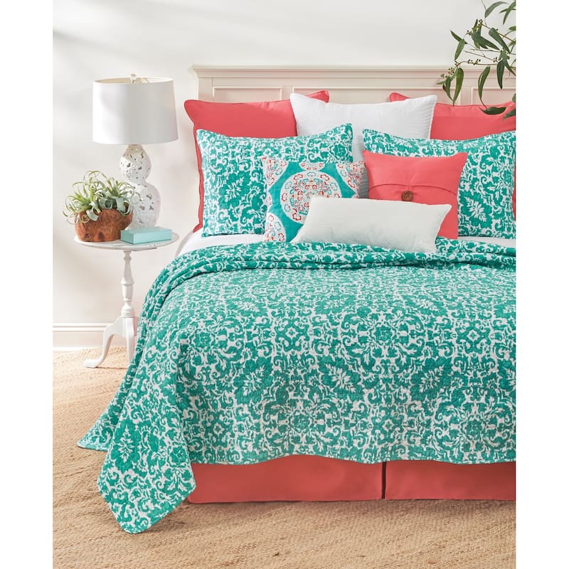 Madison Aqua Cotton Cotton Quilt Set - Reversible and Machine Washable