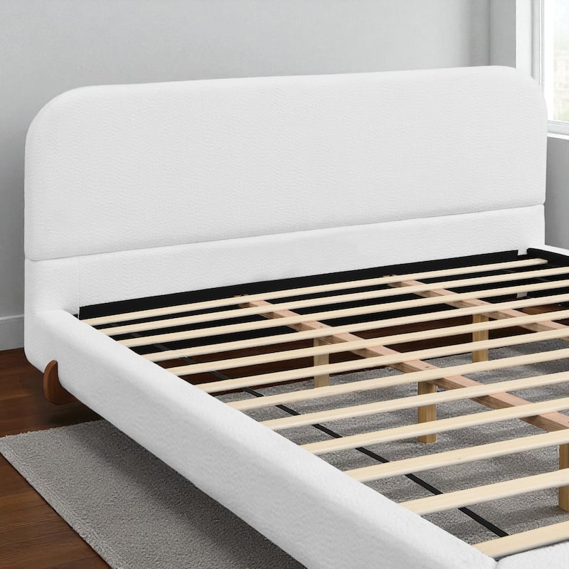 Modern Upholstered Bed Frame with 4-Inch Thick Panels, Fabric Design and Solid Rubberwood Legs, California King/King