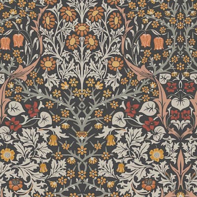 William Morris Blackthorn Charcoal & Burnt Orange Wallpaper