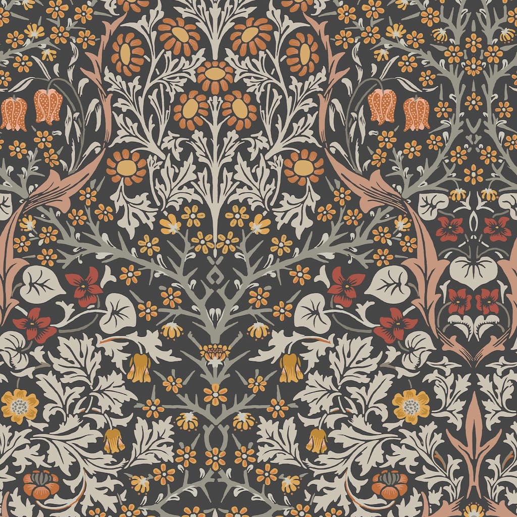 William Morris Blackthorn Charcoal & Burnt Orange Wallpaper