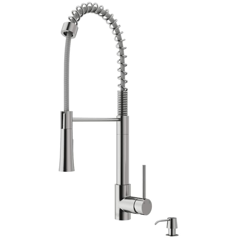 VIGO Laurelton 22" H Single Handle Pull-Down Sprayer Kitchen Faucet - With Soap Dispenser - Stainless Steel