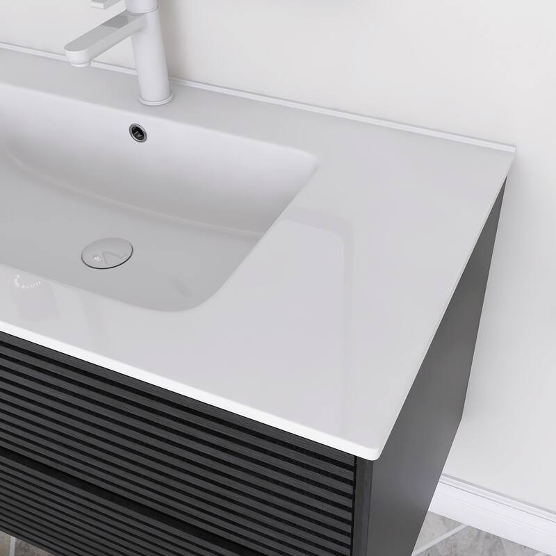 Wall-Mounted Bathroom Vanity with White Ceramic Sink