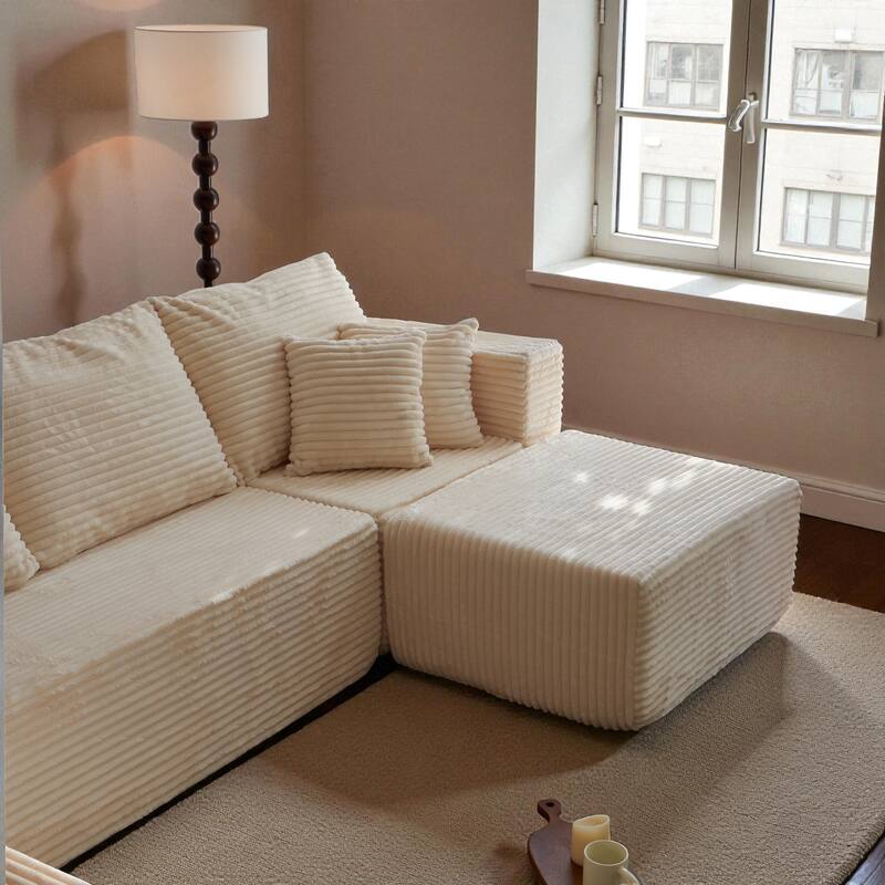 133.86" Cloud Modular U-Shaped Sectional Sofa with Ottoman, Deep-Seat Corded Fabric Couch for Living Room, No Assembly