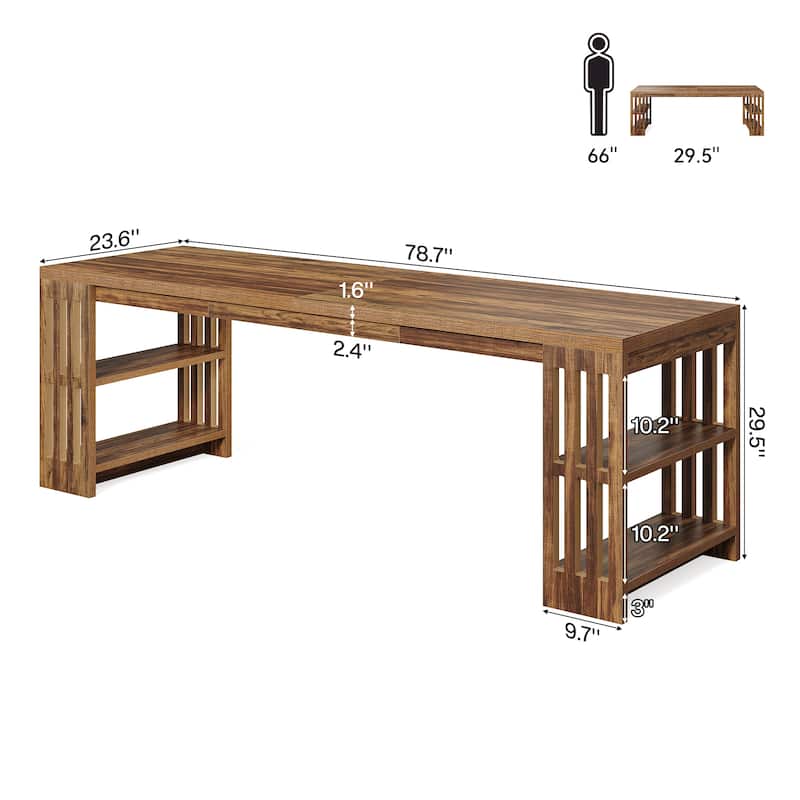 78.7" Two Person Desk with Bookshelf Double Office Desk