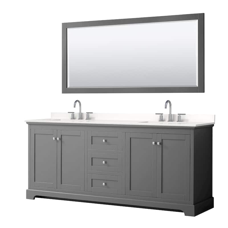 Wyndham Collection WCV232380D-QTZ-US3M70 Avery 80" Free Standing - Dark Gray / White Quartz Top / Polished Chrome