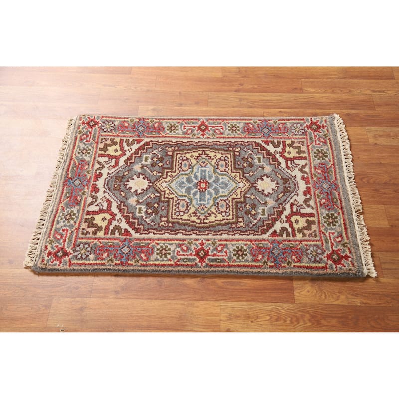 Hand Knotted Oriental 100% Wool Carpet Traditional Medallion Greys & Charcoal Heriz (serapi) Area Rug - 3' 0'' X 2' 0''