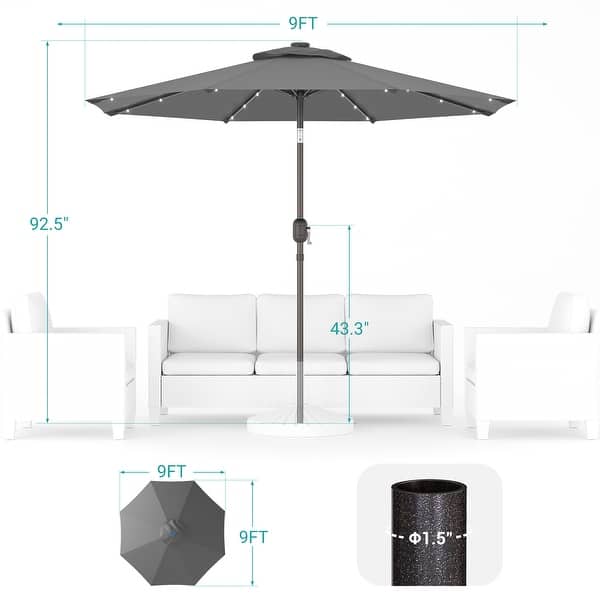 dimension image slide 3 of 9, BONOSUKI LED Patio 9Ft Market Umbrella,Outside Deck Table Umbrella