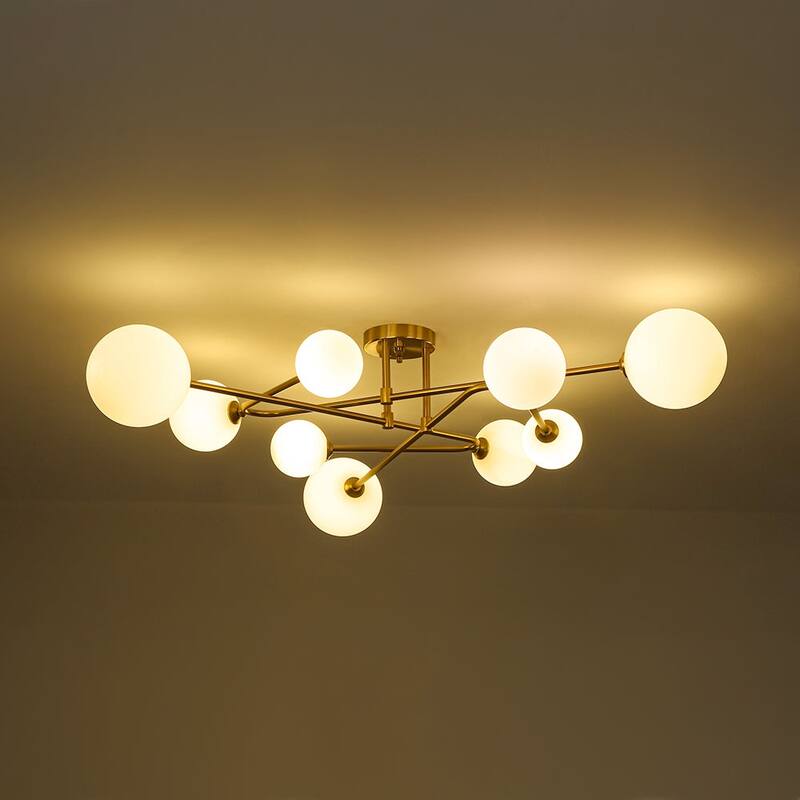 Mid-Century Modern 9-Light Sputnik Opal Glass Bubble Semi Flush Mount