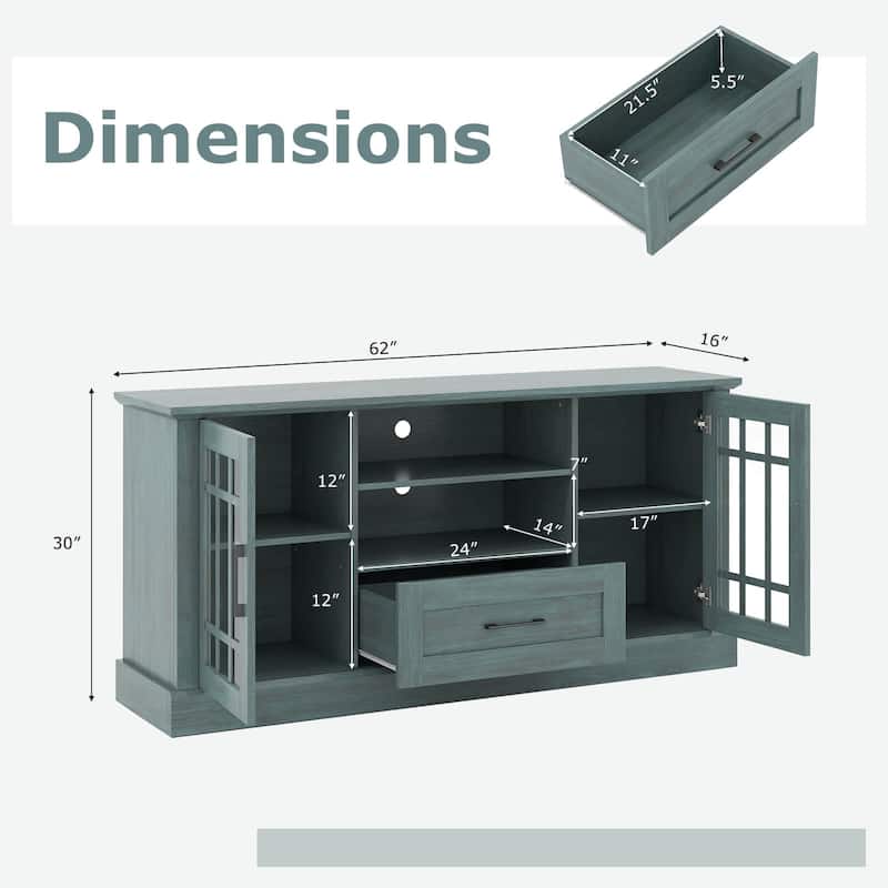 Costway Farmhouse TV Stand for TVs up to 70" Media Center with Glass - See Details