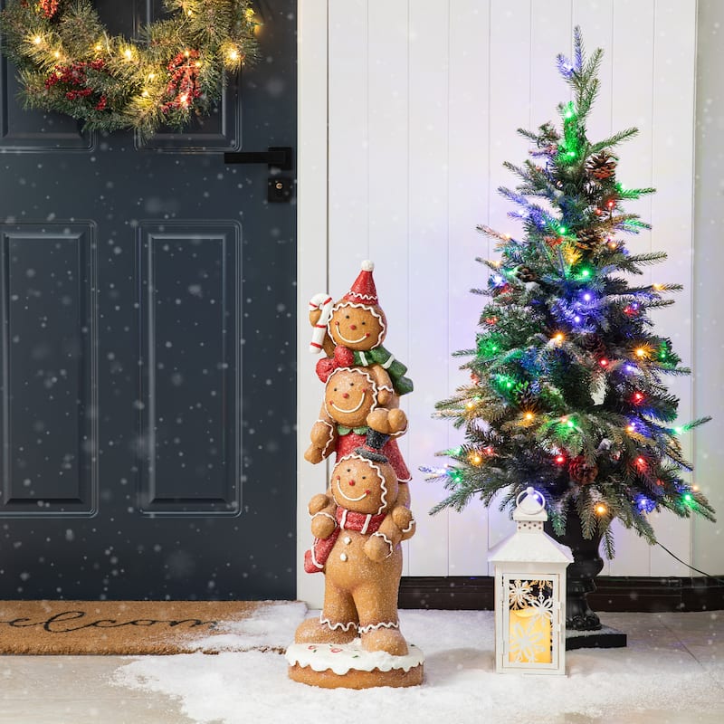 Glitzhome 29"H Christmas Stacked Gingerbread Man Porch Decor - 29"