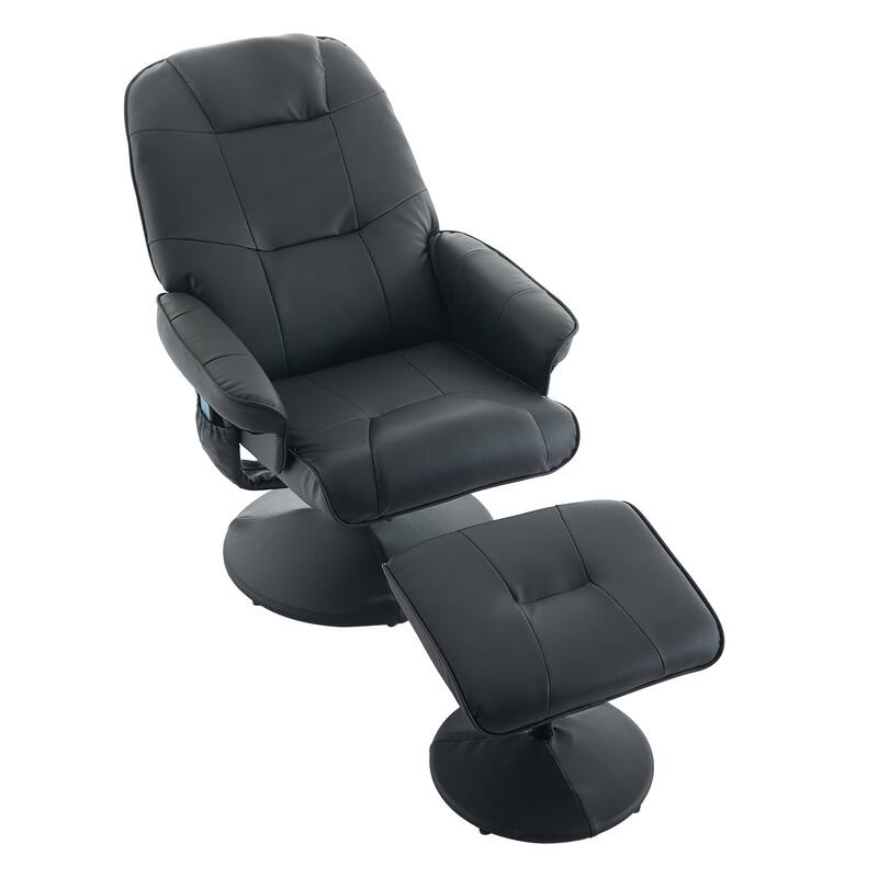 Massage Recliner Chair, 360° Swivel PU Leather Reclining Chair with Wrapped Base, Seat Heating and 140° Adjustable Backrest