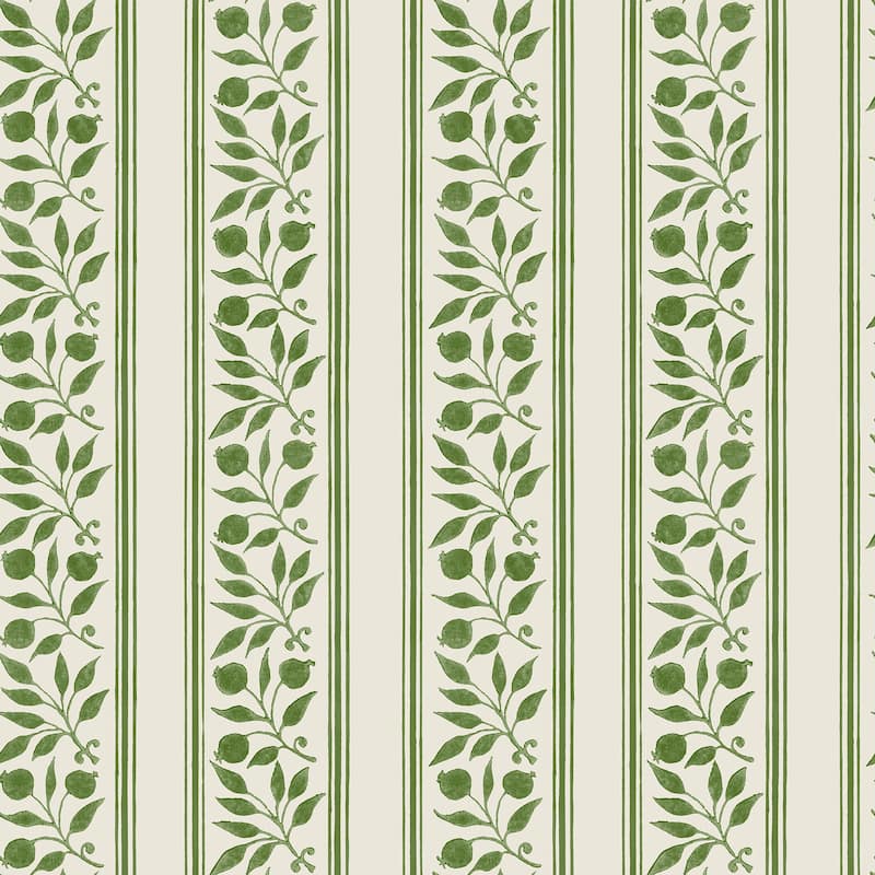 Rosehip Stripe Boughs Green Peel and Stick Wallpaper