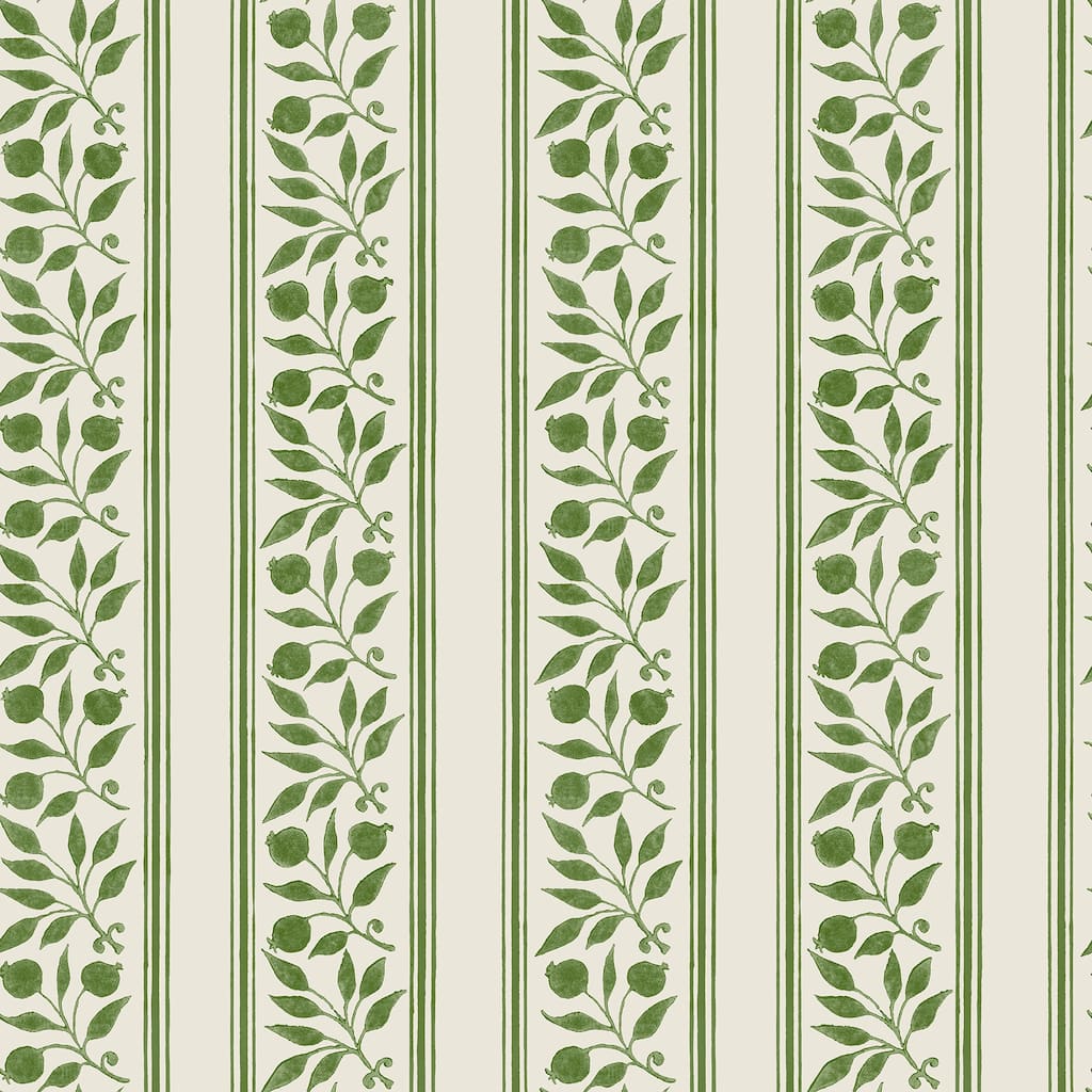 Rosehip Stripe Boughs Green Peel and Stick Wallpaper