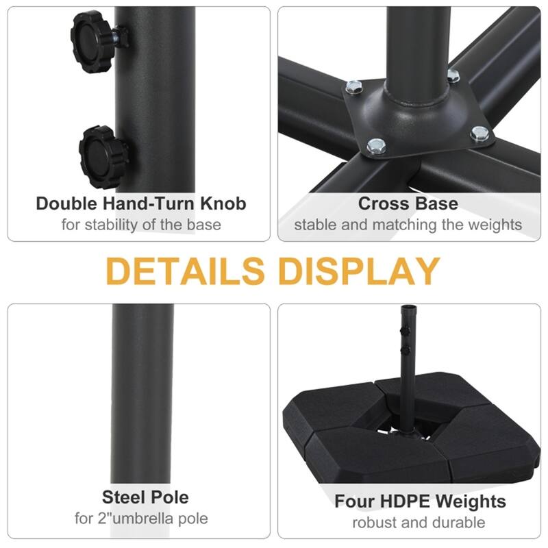 Heavy Duty Patio Umbrella Base Stand with 4 Fillable Weight Plates and Steel Pole for Outdoor Garden Poolside and Backyard