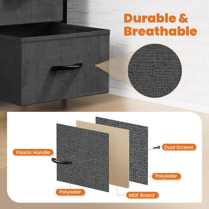 2-Drawer Dresser Chest, Small Fabric Nightstand with Wooden Top and Adjustable Feet,18x20 inch