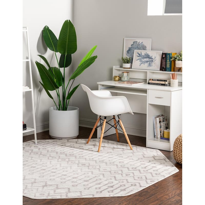 Contemporary Pico Collection Area Rug - 7'x7' Octagon - Pearl-Gray