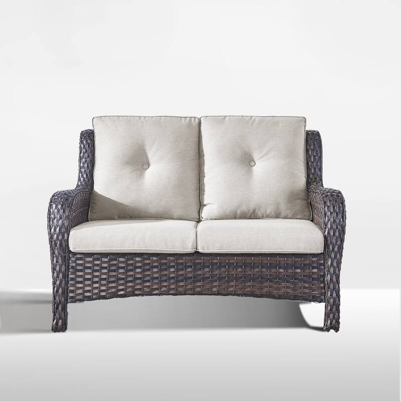 Outdoor Loveseat Sofa 2-Seat PE Rattan Patio Love Seat