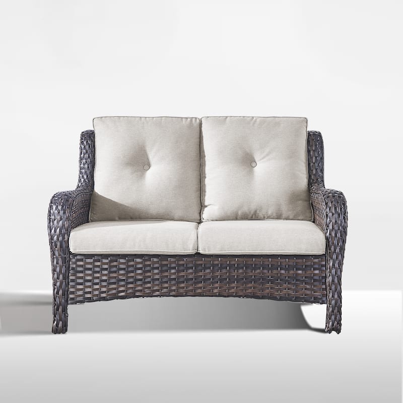 Outdoor Loveseat Sofa 2-Seat Sofa Brown-Beige - Brown