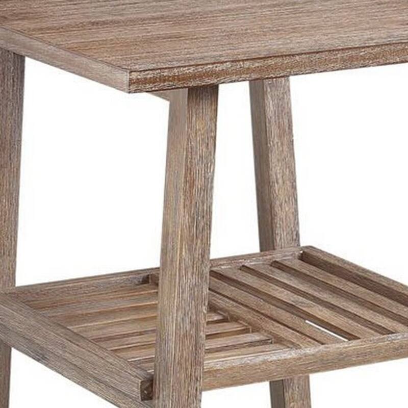 22.25 in. Rustic Brown Rectangle Wood End Table with Slatted Design