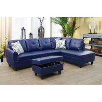 Oceanstar 3-Pieces Sectional Sofa Set,Navy Blue,Faux Leather(09730 ...