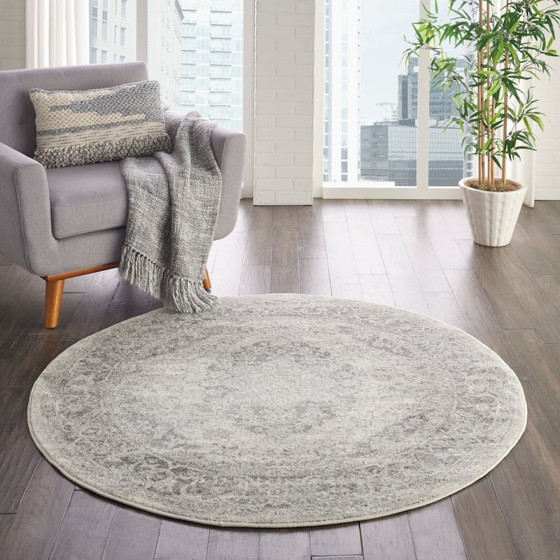 The Gray Barn Jodell Vintage Medallion Area Rug - 5'3" Round - Ivory/Grey - Runner/Round