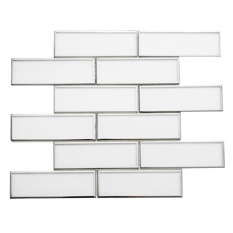 The Tile Life Athena 2x6 White/ Silver Glossy Glass Brick Mosaic Backsplash & Wall Tile - Case of 11 (11 Sq. ft.)