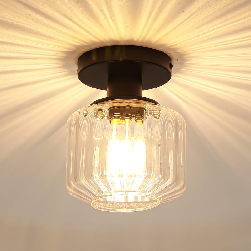 5.9" Wide Modern Black Glass Semi Flush Mount Ceiling Fixture - D 5.9" x H 7.5"