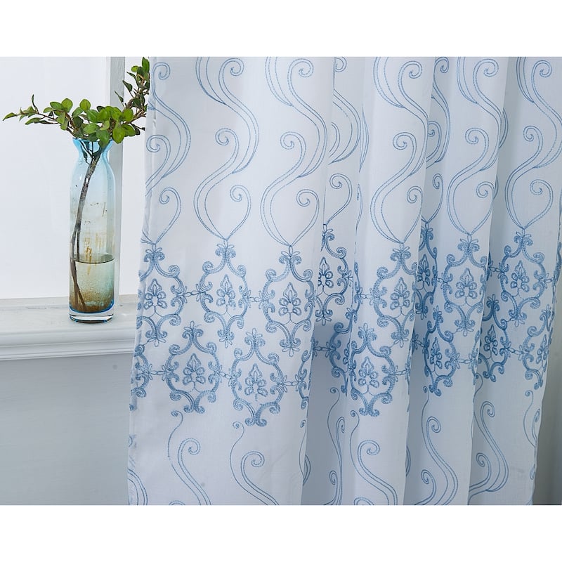 Porch & Den Easterday Damask Embroidered Rod Pocket Single Curtain Panel - 54 x 90 in.