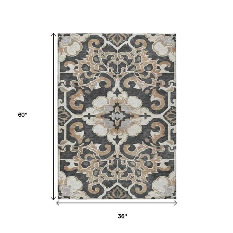 HomeRoots Damask Traditional Rectangle Outdoor Rug