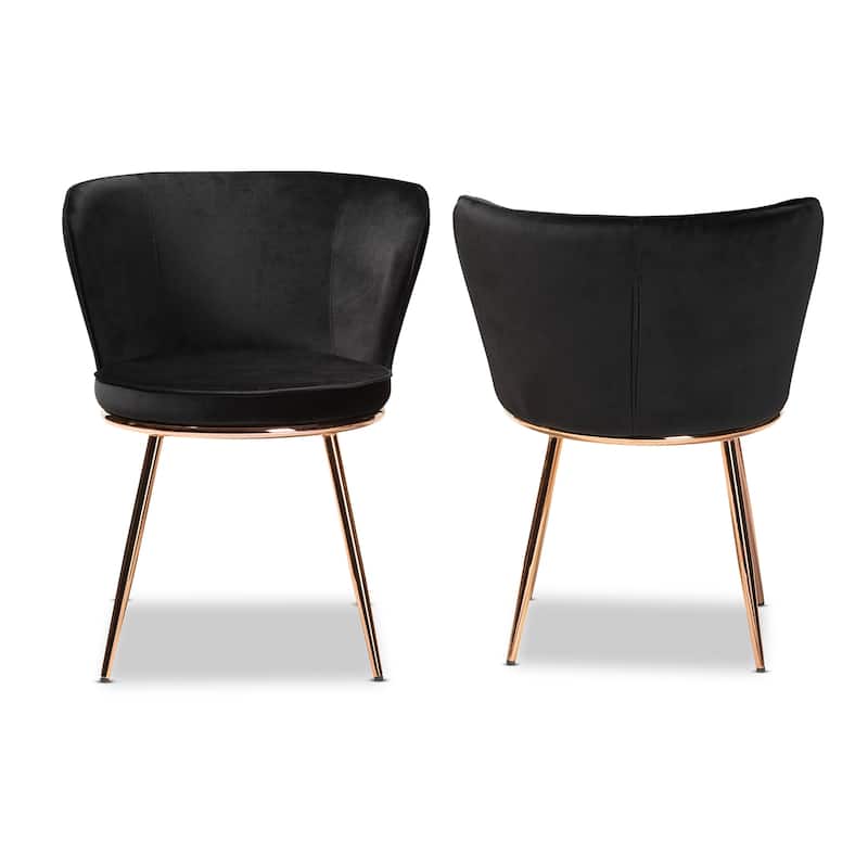 Velvet Dining Chairs Set of 2 - Black Upholstered Accent Chairs with Gold Metal Legs - Modern Dining Room Seating - 23.6